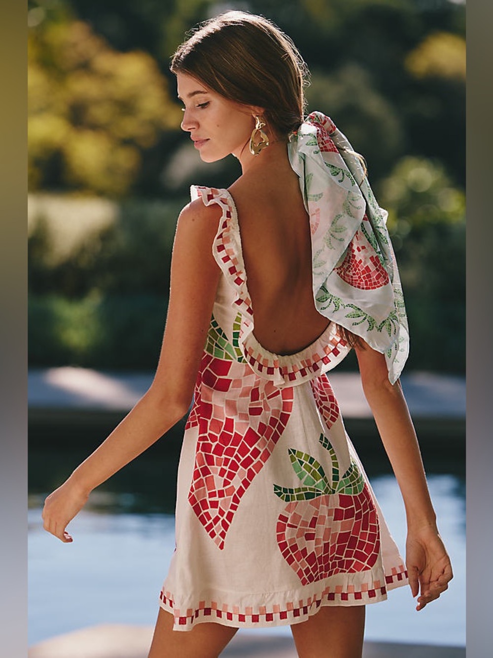 Anthropologie | Celandine embroidered open back mini strawberry dress NWT Sz M - Picture 2 of 9